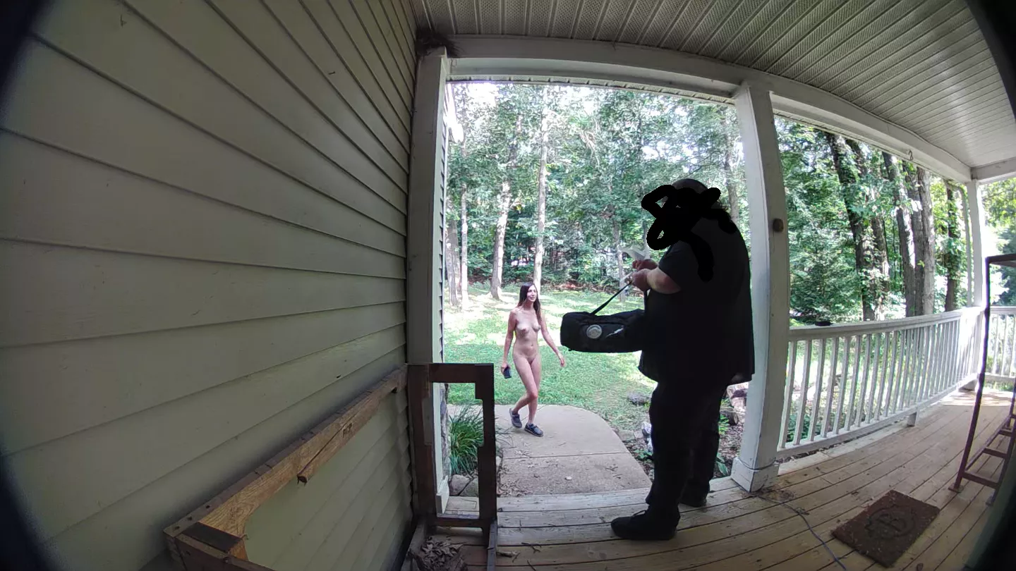 When you forget that you ordered pizza while outback and naked. So you send your GF up. He said he didn't mind. posted by cbarkie87