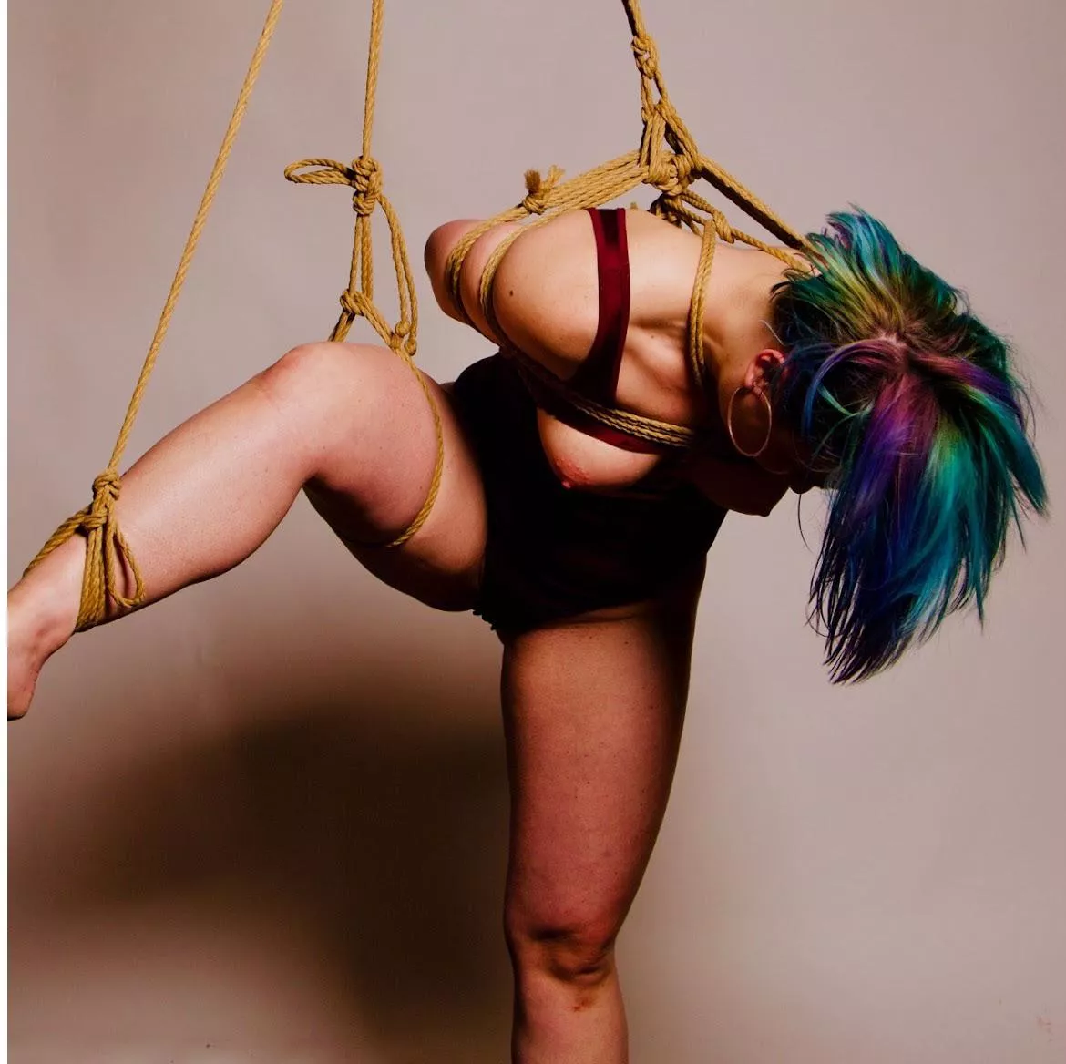 next, full suspension 😈 but i really wanted to show off my hair ! 🌈 posted by disc_h0e_shit