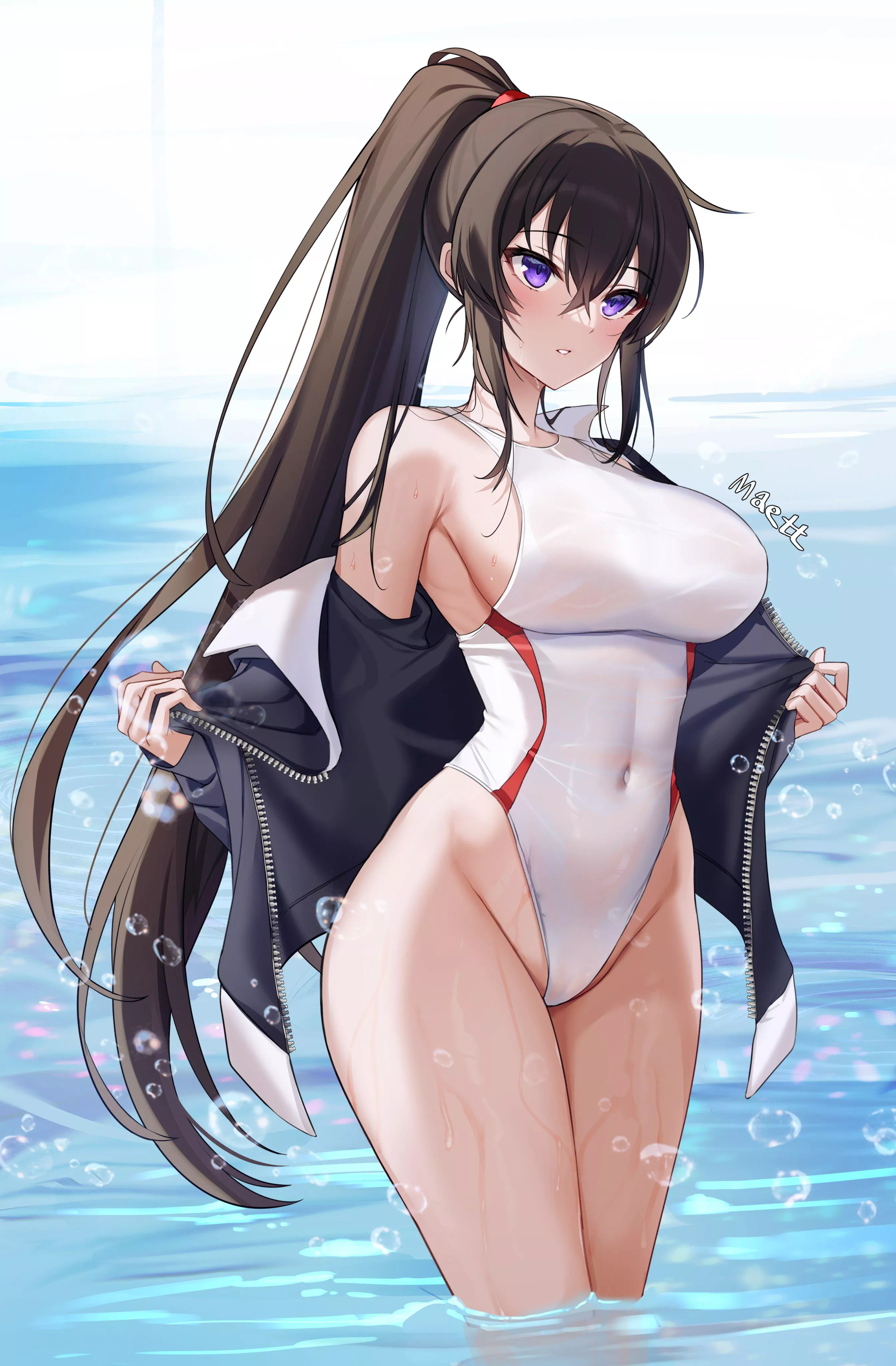 Yoo Mina pull off her jacket to flaunt her white swimsuit at the Beach [Counter:Side] (Maett) posted by ecchi_neko