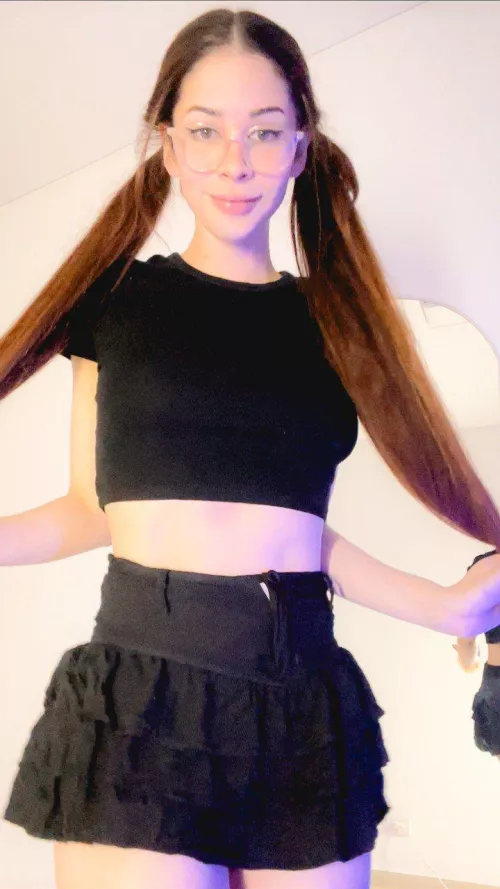 black skirt, pigtails up, waiting for ur adoration babe by LovelyPrincess201