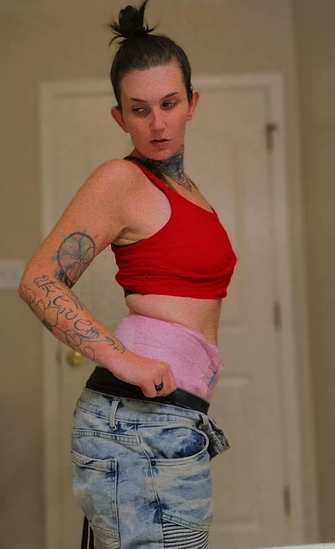 Help is it obvious I'm wearing my diaper to work 😩  posted by tattedbabie