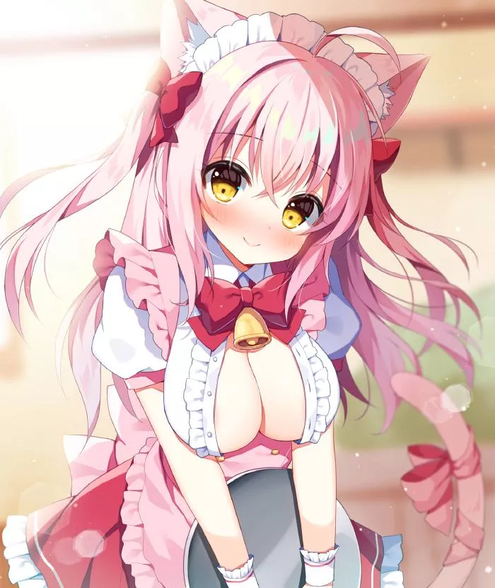 Pink-haired catgirl waitress Mei [Mauve] posted by Arcaeca2