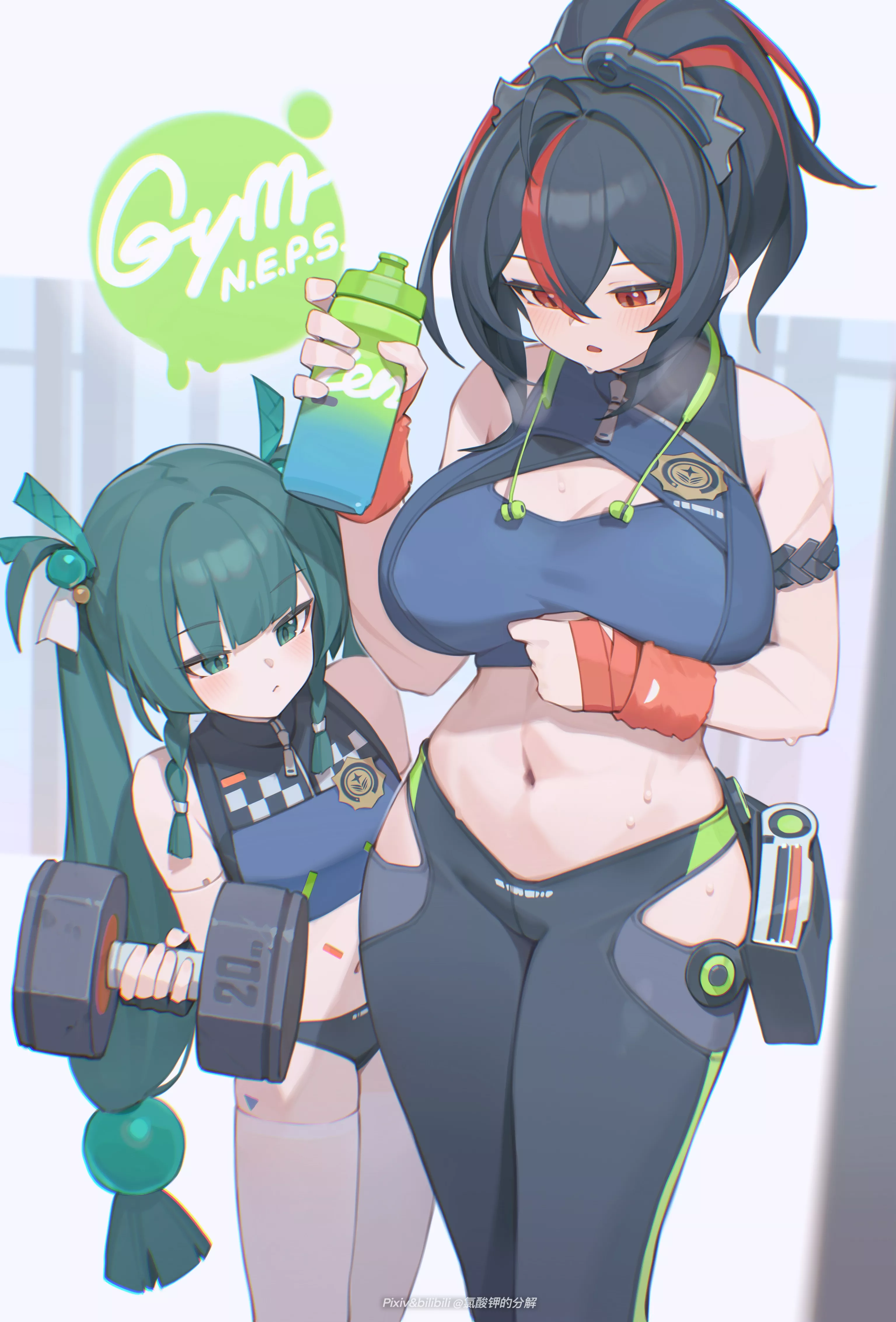 Qingyi and Zhu Yuan at the gym (bilibili xiaolu) [Zenless Zone Zero] posted by llamanatee