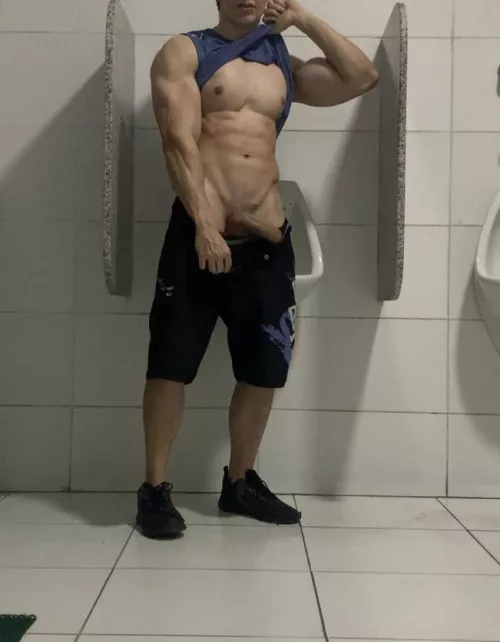 You're swallowing my dick in the middle of the gym bathroom and someone catch us. You keep sucking or run away? by BJ__Alexxx