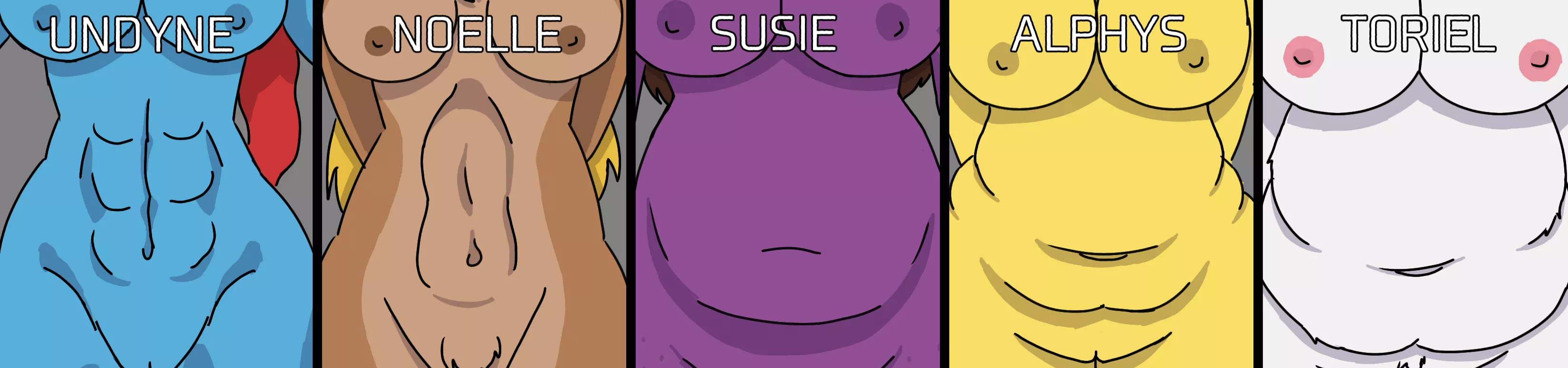 Belly Lineup [Undyne, Noelle, Susie, Alphys, Toriel] posted by SuperNotSusBoyo