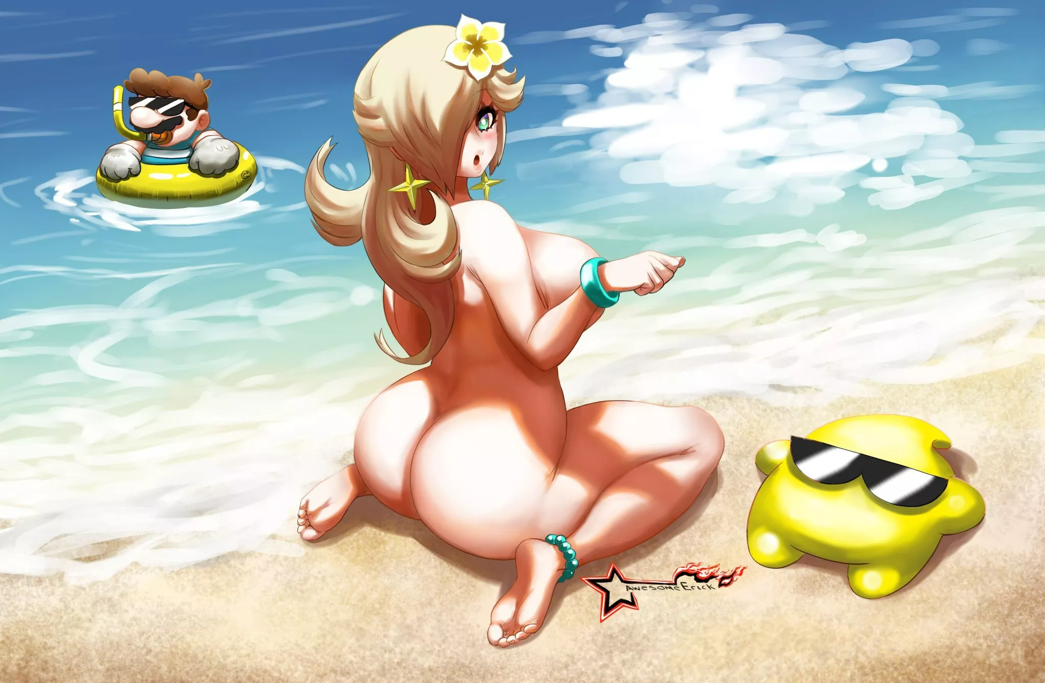 Rosalina, Luma and Mario at the beach posted by Terran117