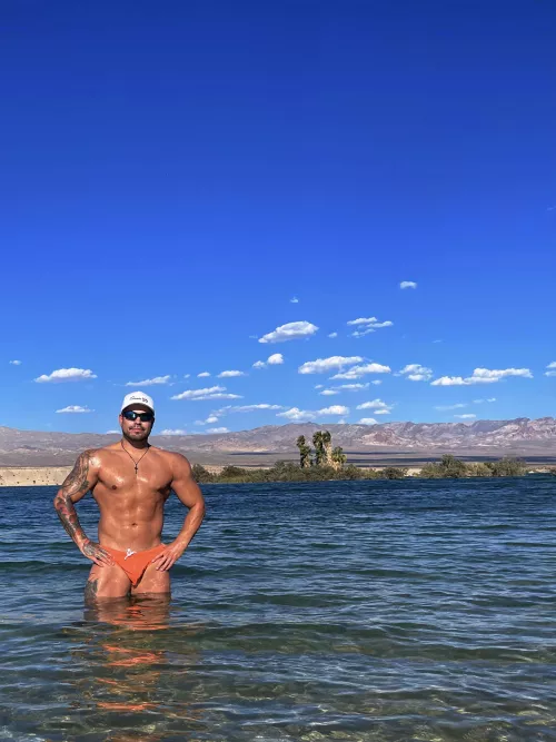 Enjoying a perfect lake day in my favorite speedo!😎 by Wyldcardx