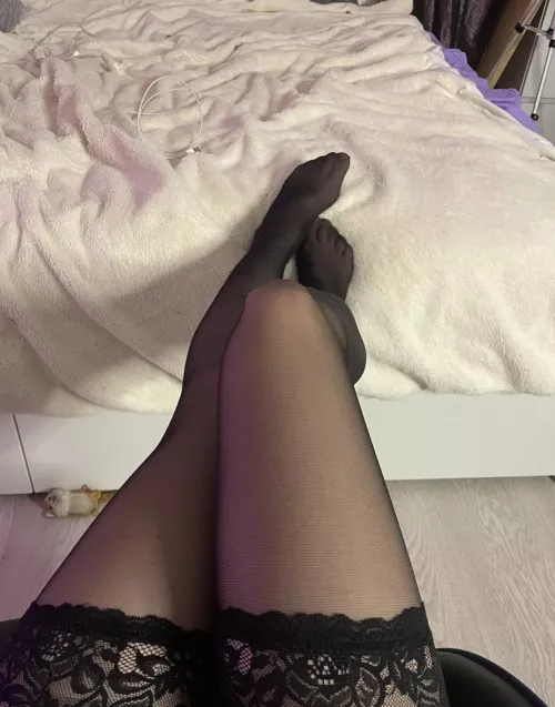 be at my feet and pull off these black stockings with your teeth by Wonderfullbabyy