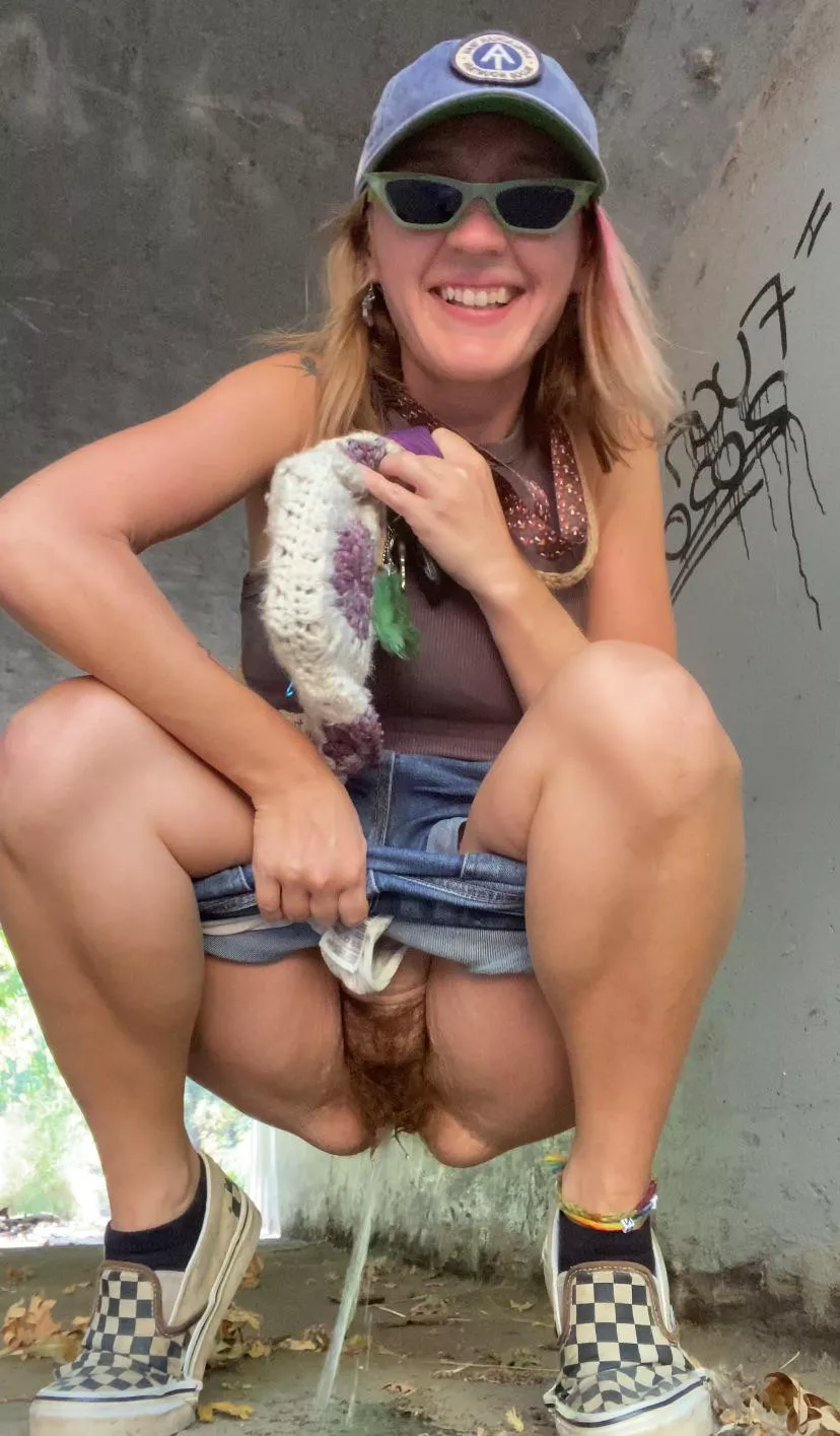 Weird girl pisses under a bridge  posted by Critical-Storm1675