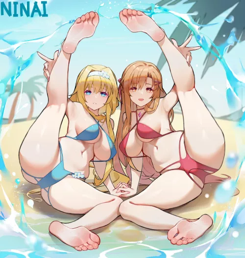 Asuna and Alice spreading their legs by marxsander2016