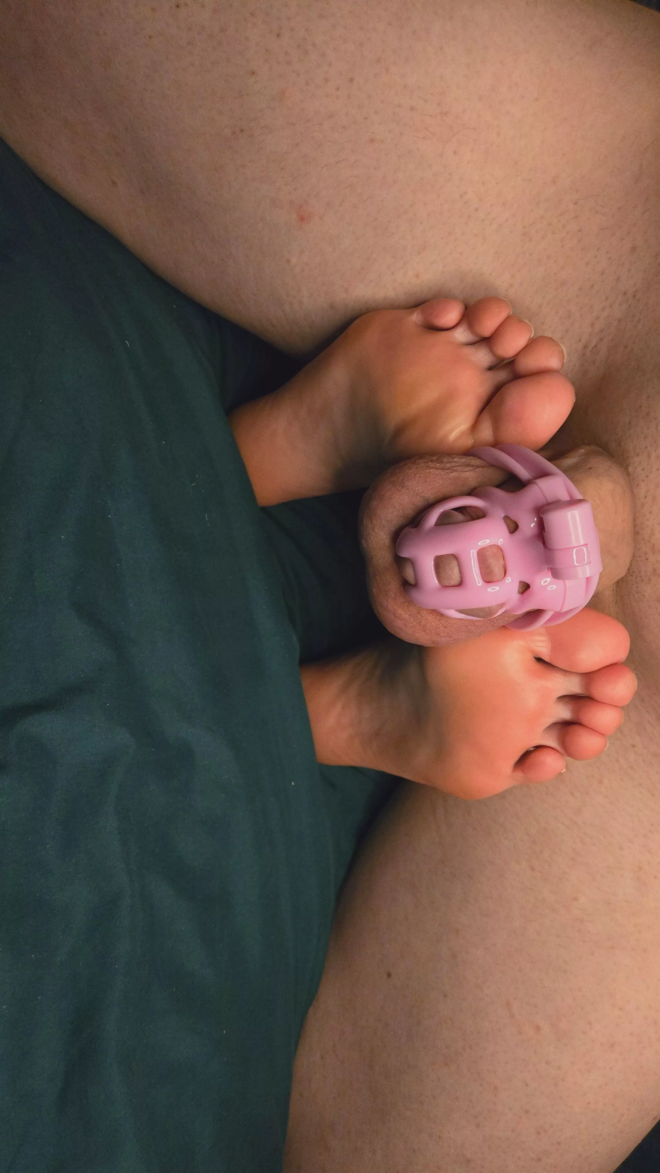 He wanted to be unlocked and milked. I wanted to take pictures of my feet with his tiny cage. Which do you think we did? 😊  posted by R_E_S_M