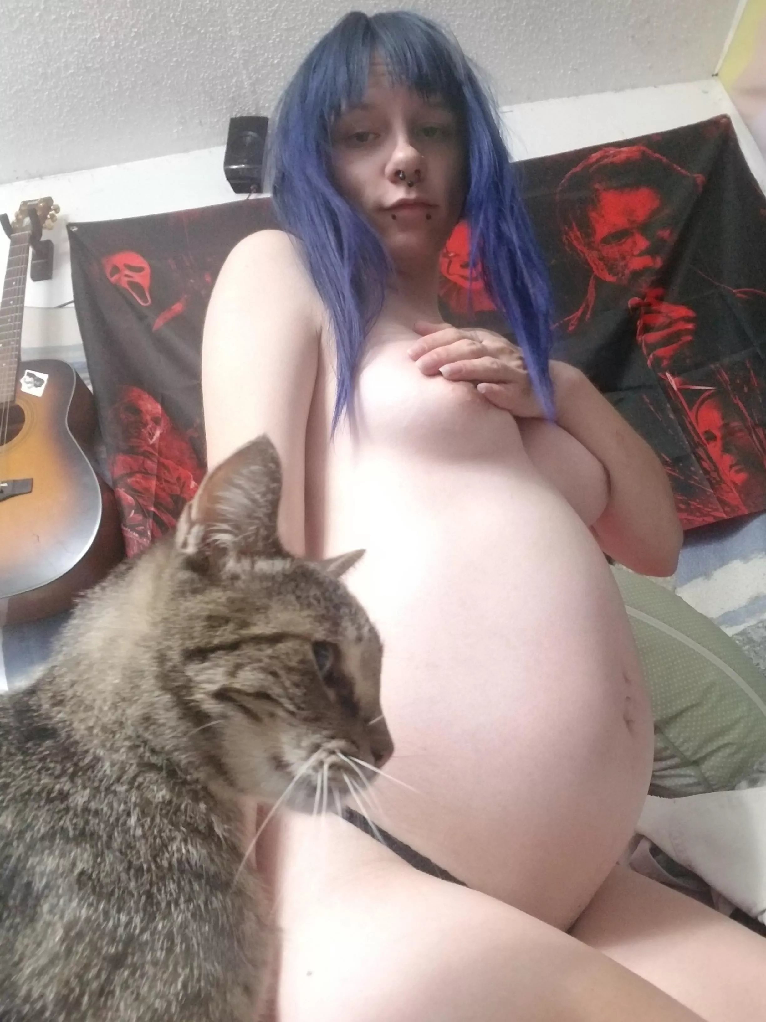 29 week bump pic with my cat!! Just cut and redyed my hair!! Am I a fuckable milf?? posted by LittleAmatureEmo