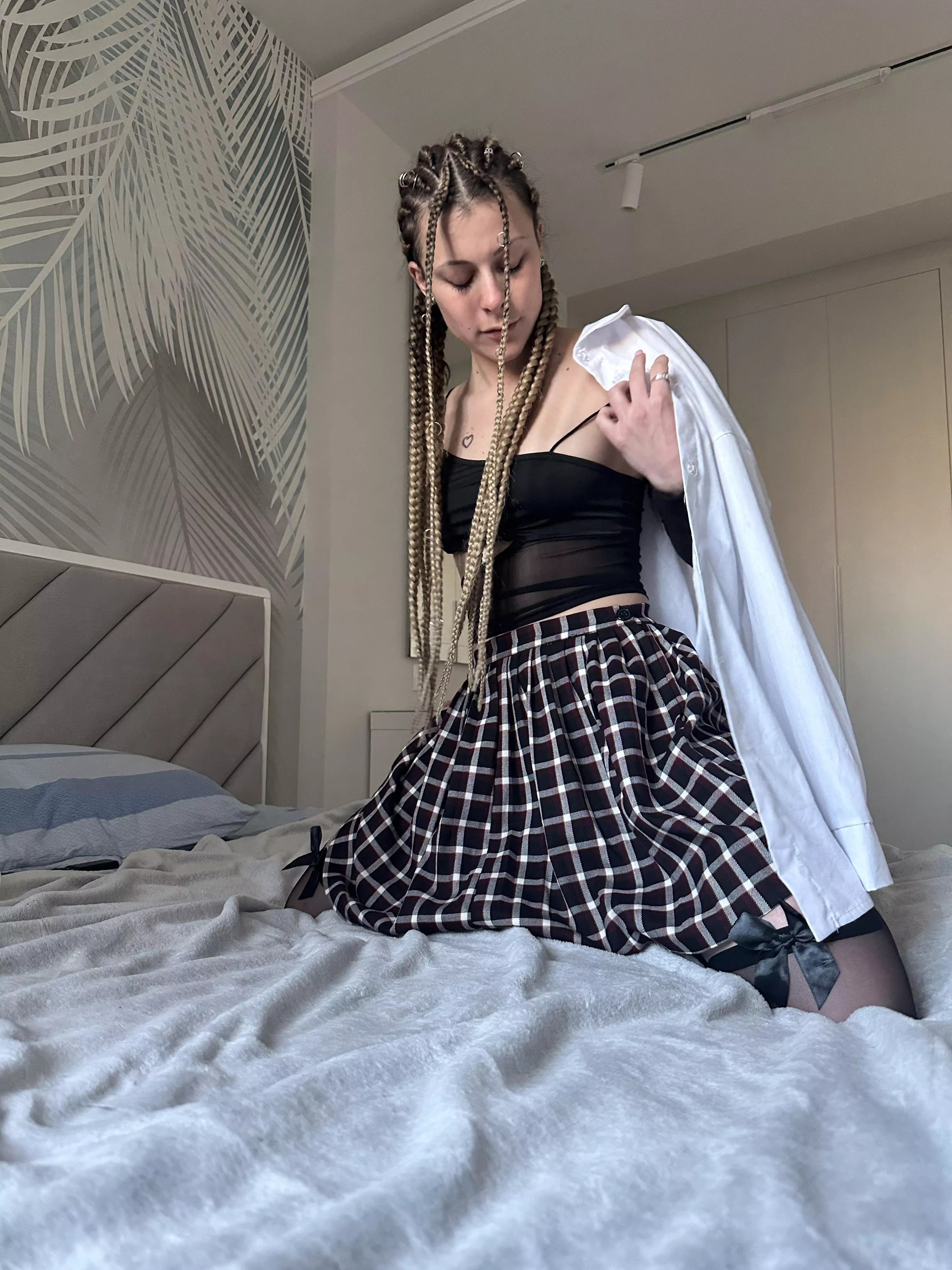 Plaid skirt, tight shirt. posted by CoylyStun