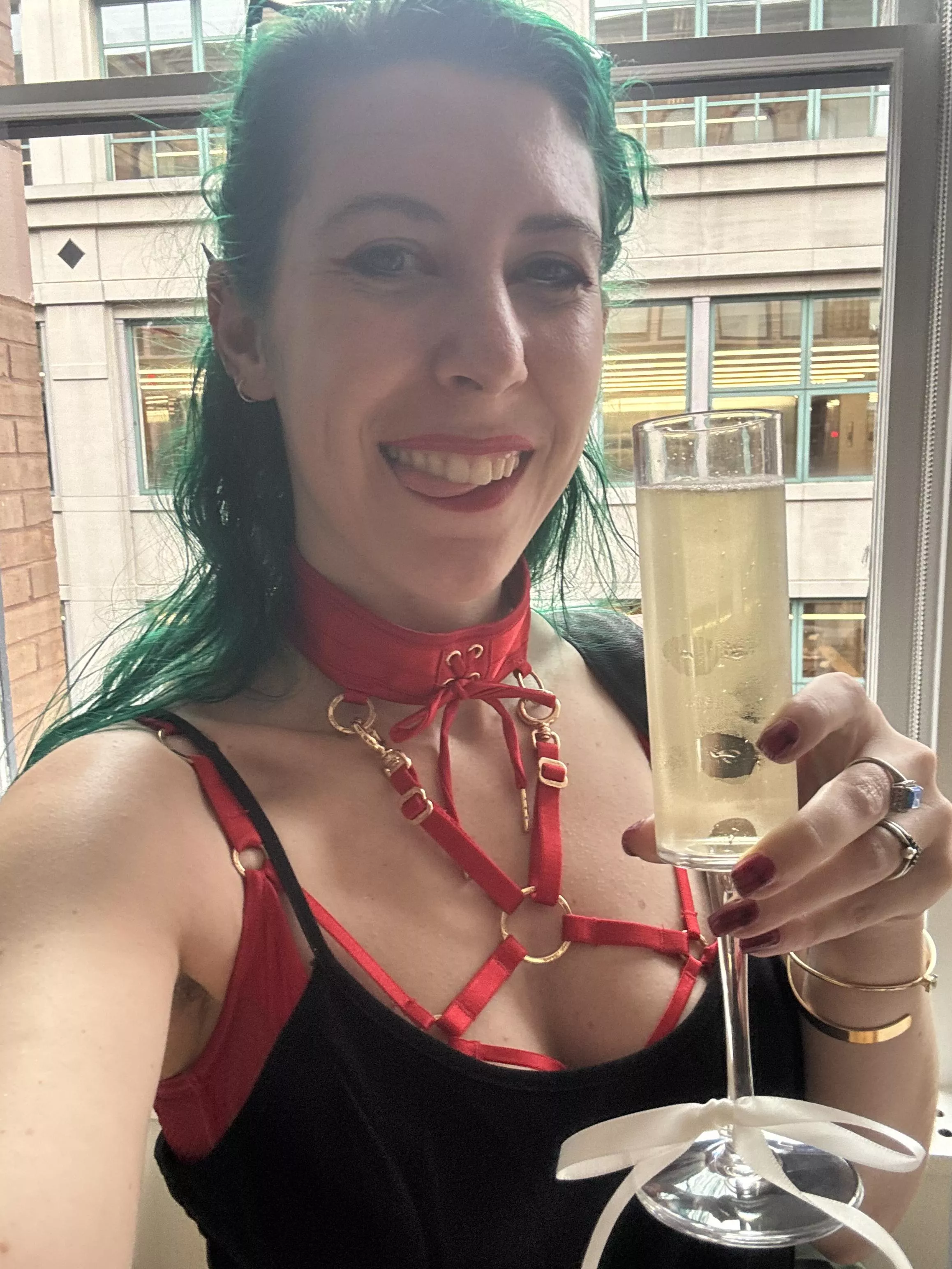 Champagne and red straps posted by sirenskiss3