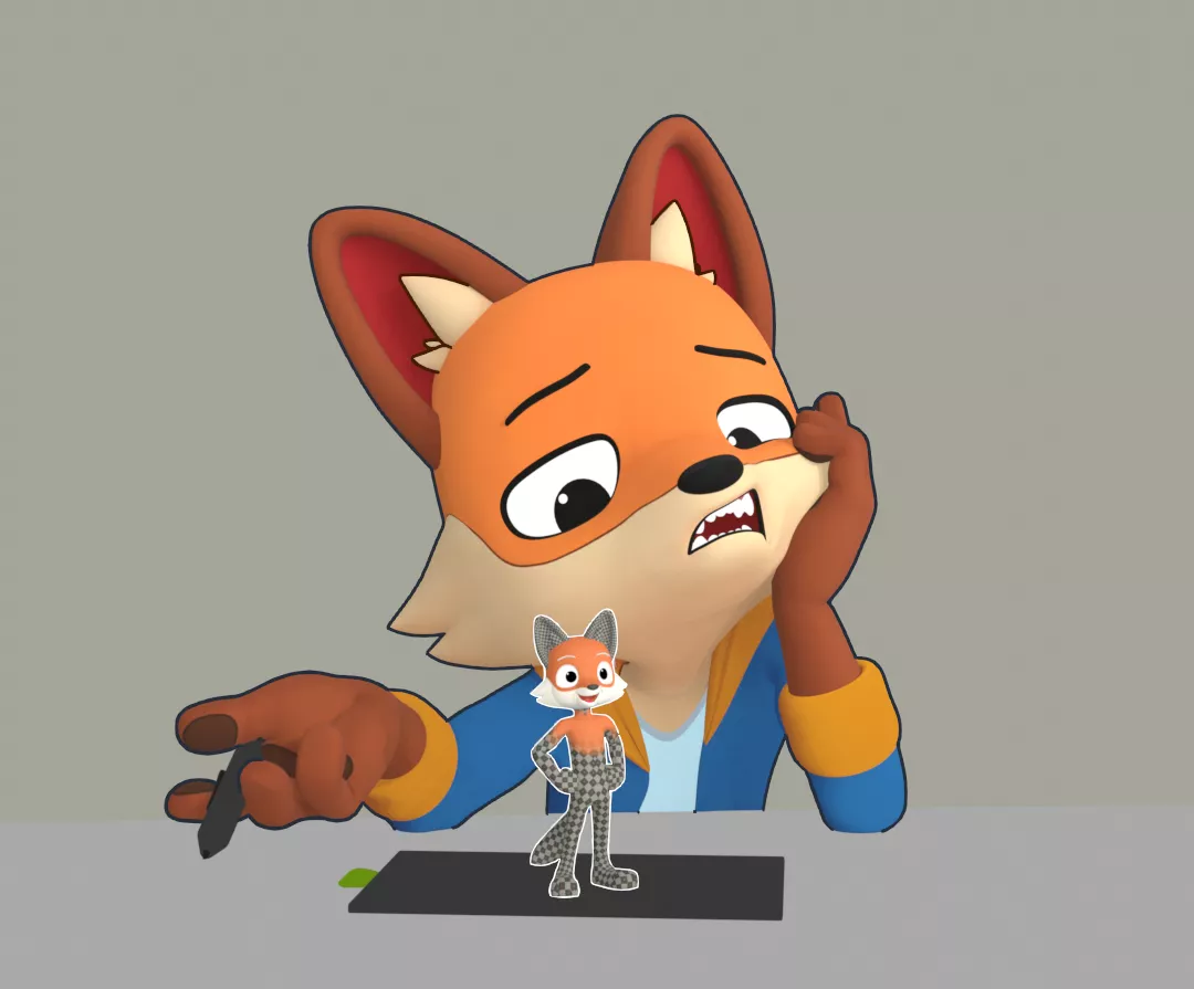 I finally finished painting my 3D character! Wasted a lot of time, but the result isn't that bad. So i made this scene that represents my 4th repainting attempt just to remember not to repeat my stupid mistake again!  posted by Nukorio