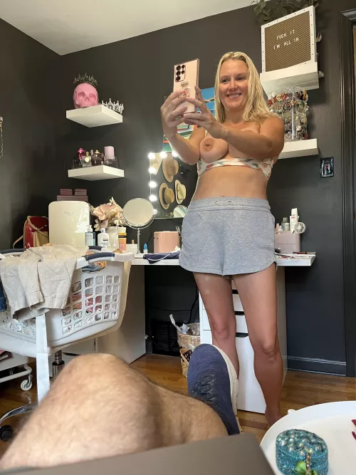 Taking a pic of my slutwife while she takes a selfie for some guy.  by Mrs_Englewood