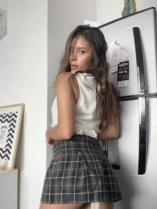 Tight skirt + white top = perfect college outfit by Lazy-Magician-4326