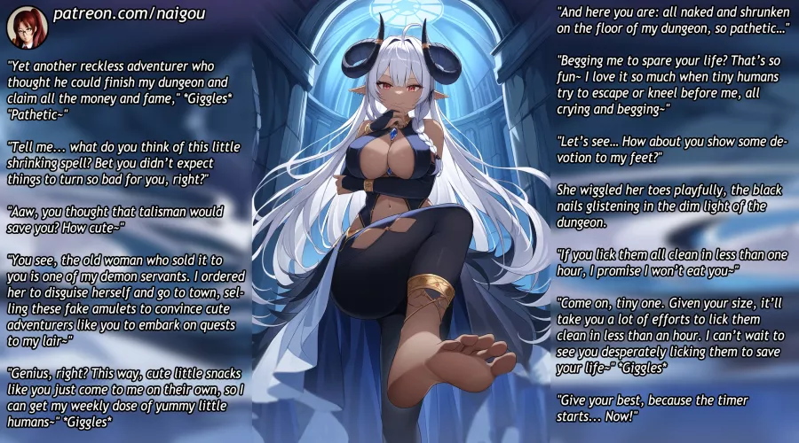 Defeated by the demon girl Part1 [femdom][demon girl][shrinking][giantess][foot worship][vore] by Nalgou