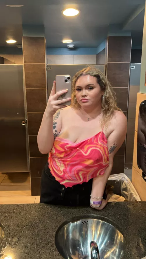 Went to a concert and my shirt broke 🥲 love this pink on me though  by Used-Reward8882