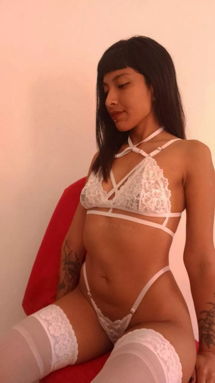 The white bows highlight my dark skin that will be waiting for your tender kisses posted by anne_lisse_1