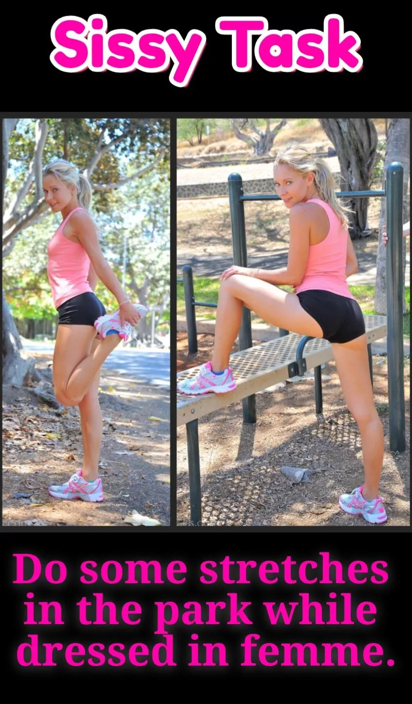 Do some stretches in the park dressed in femme. posted by StormRoyal8535