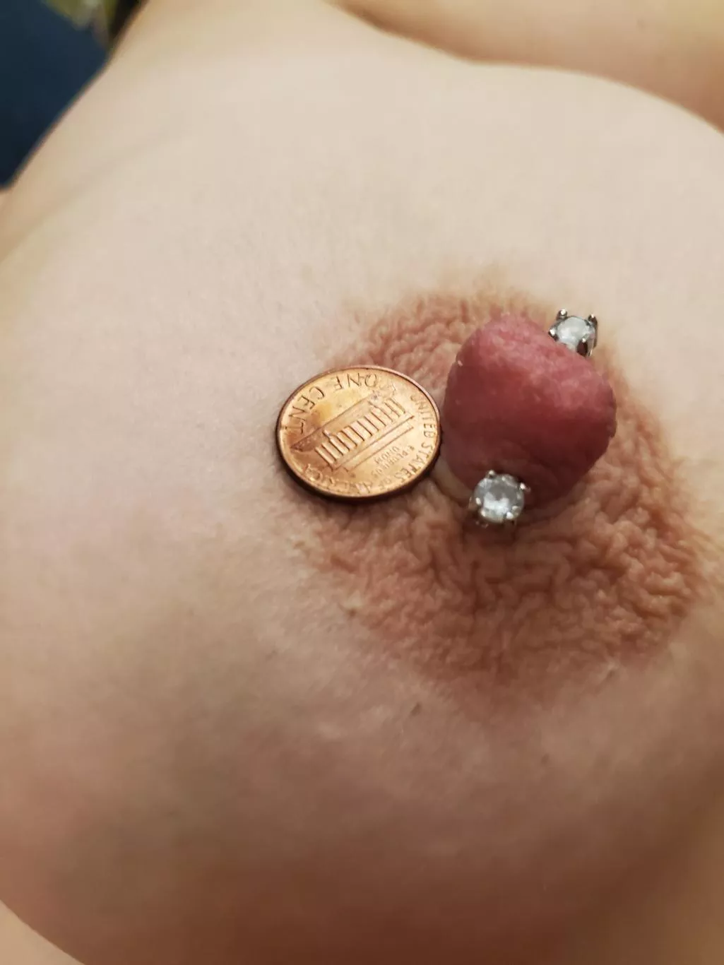 Measured with a penny. BTW, standard nipple rings don't fit her huge nips. :) posted by CoupleAtHome