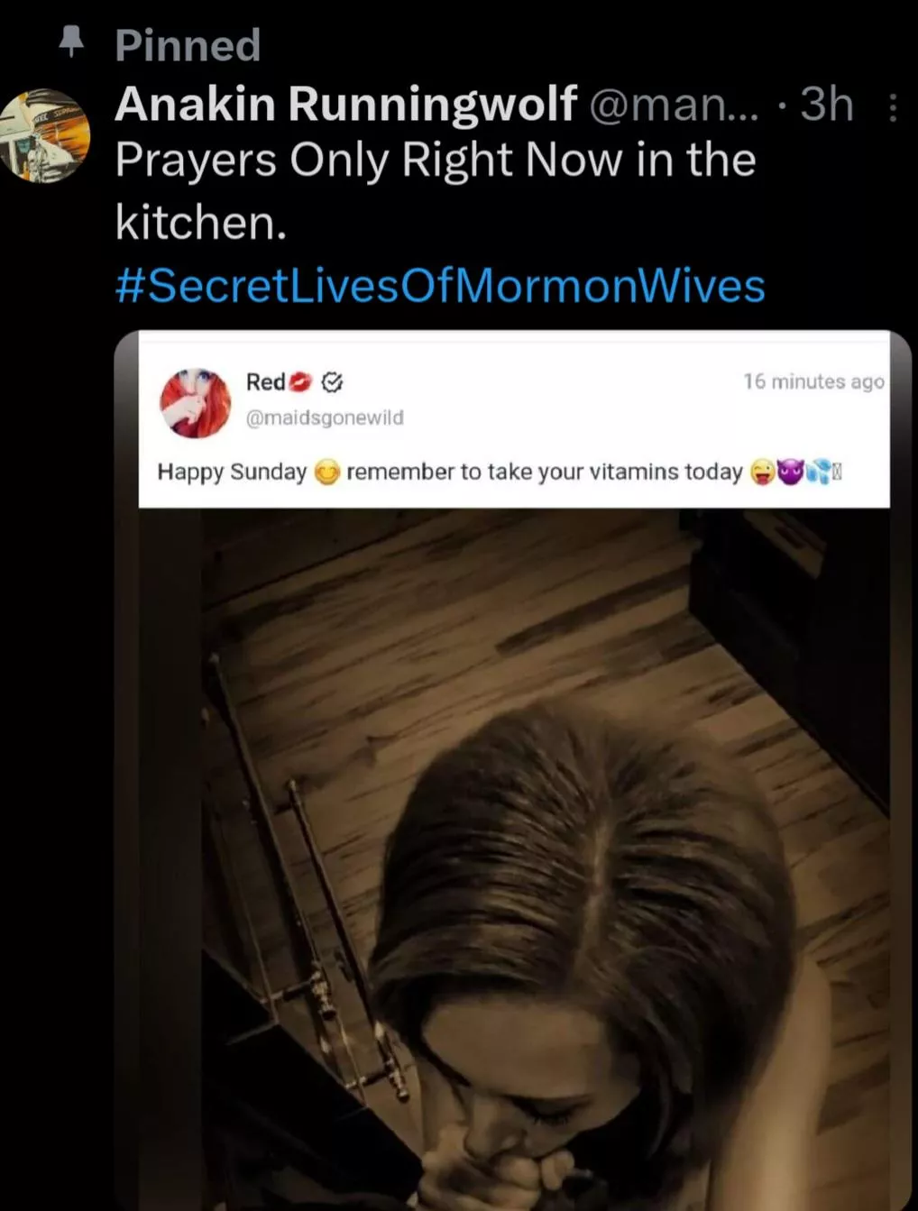 Prayers Only Right Now in the kitchen! Get it? Some has to have got it by now!  posted by manmaid93