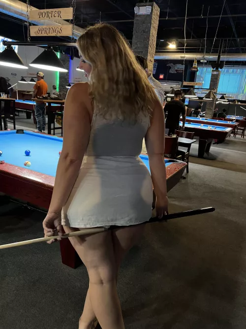 Short skirt and playing pool by TarynUpMyHeartx