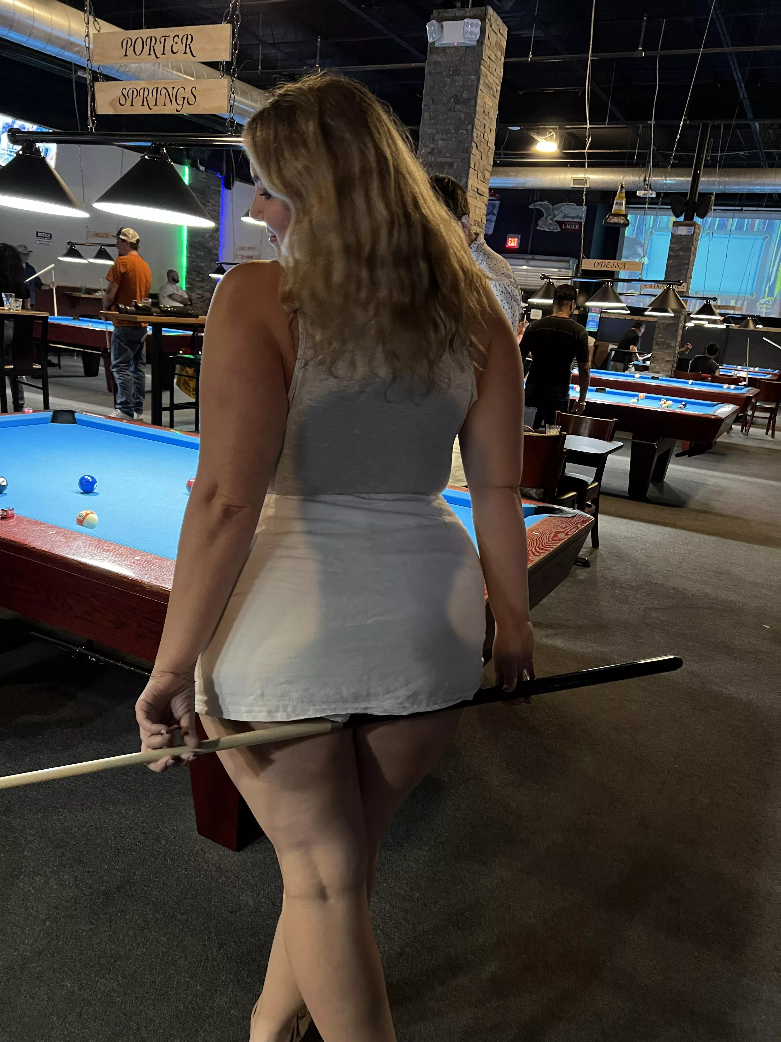 Short skirt and playing pool posted by TarynUpMyHeartx