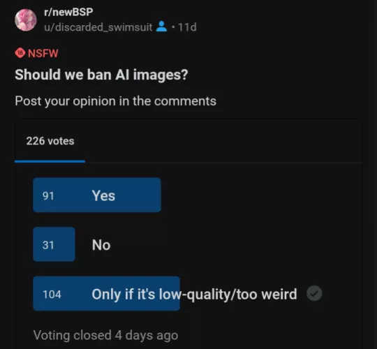The community has spoken. AI ART is allowed if it's high-quality. by discarded_swimsuit