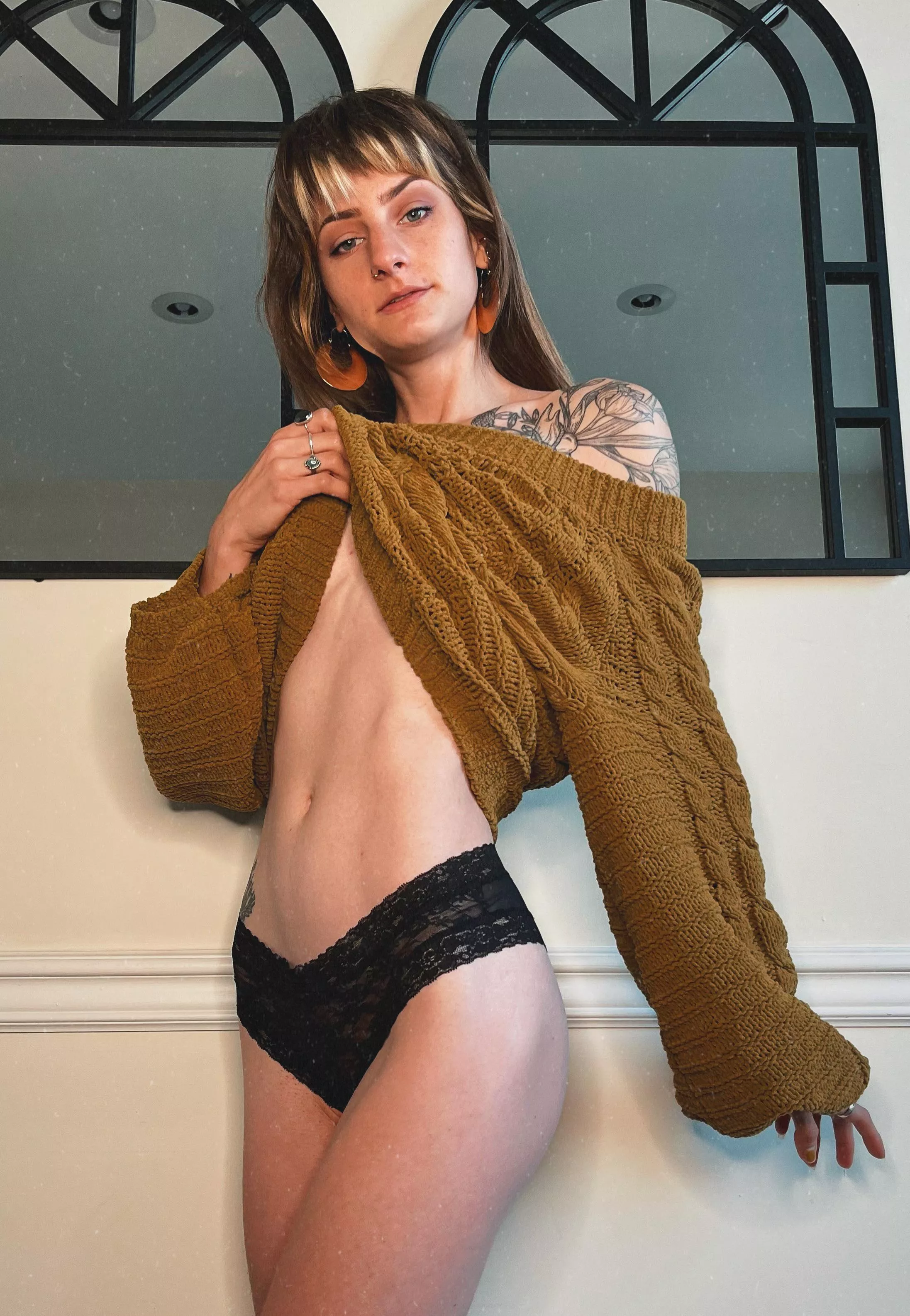 Hiding under a chunky knit & lace [oc] posted by stoneyghostkitten