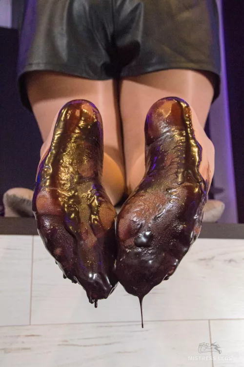 My messy nylon feet covered in chocolate, looks tasty by MistressLegs