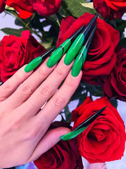 Green&black long claws and roses 🌹💚🖤 by Fine-Ad2329