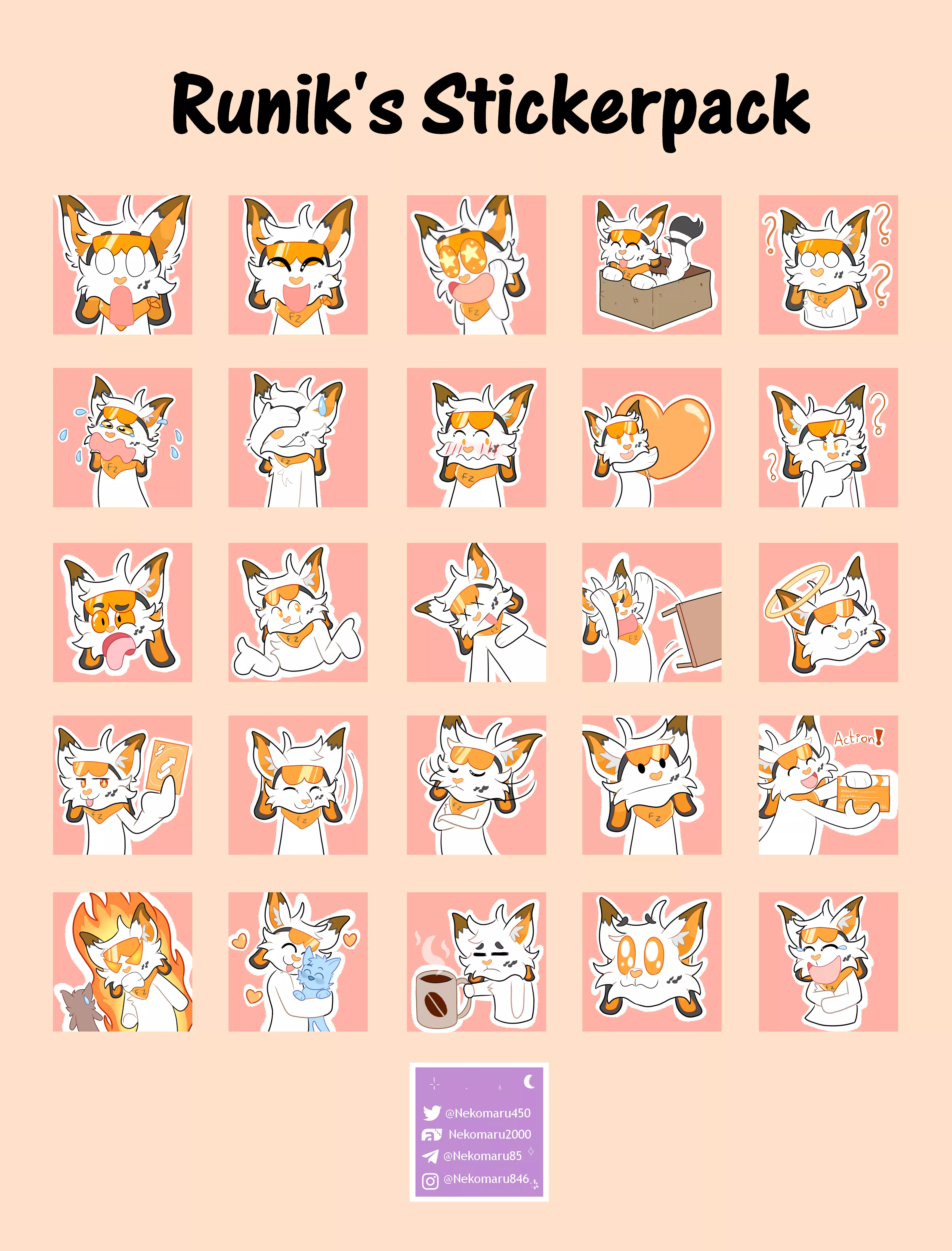 Hello, this is the stickerpack commission I made for a twitter furry. if you want a pack of 5 stickers like this, you can DM me on reddit or the contacts in my comment :3 posted by Nekomaru800