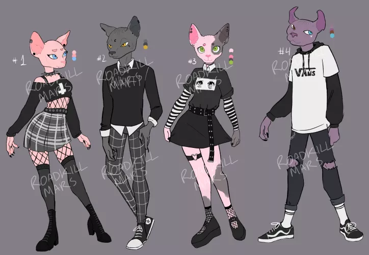 I made some e-girl/e-boy Sphynx cat adopts! [3/4 still open!] by skad00bie
