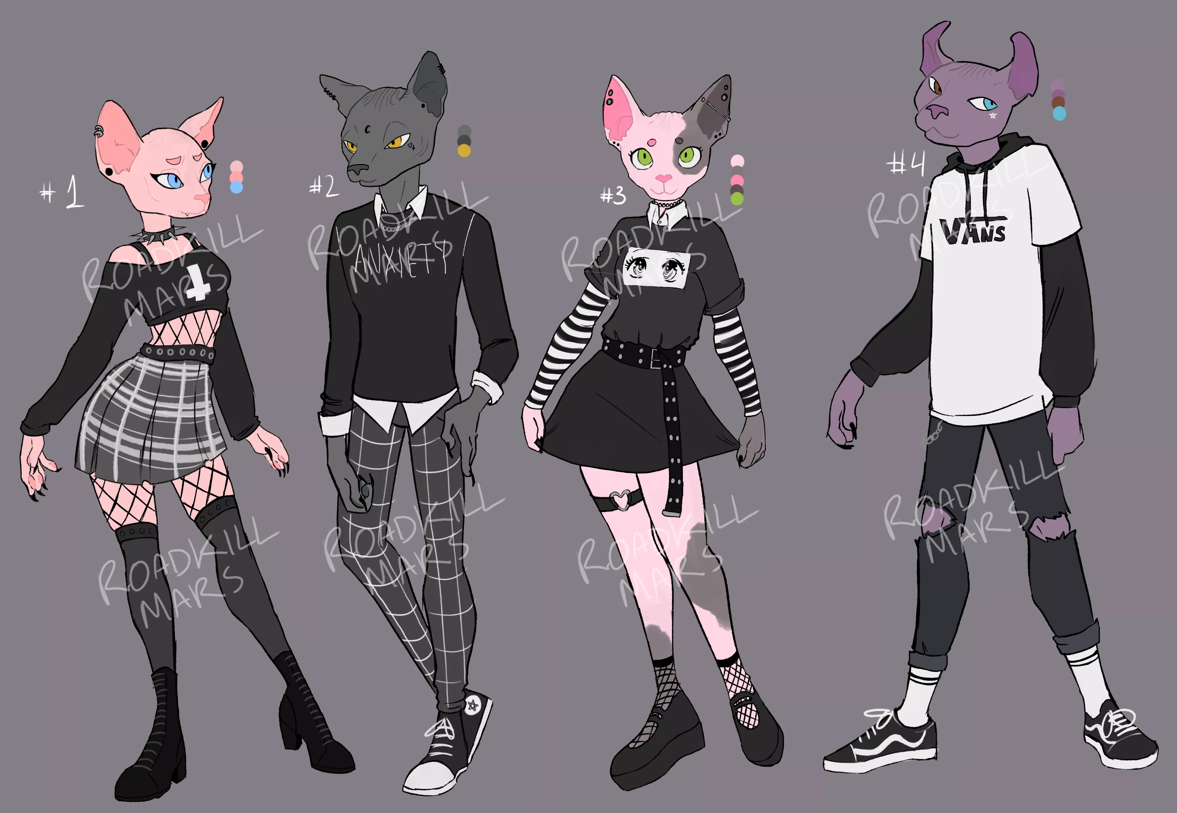 I made some e-girl/e-boy Sphynx cat adopts! [3/4 still open!] posted by skad00bie