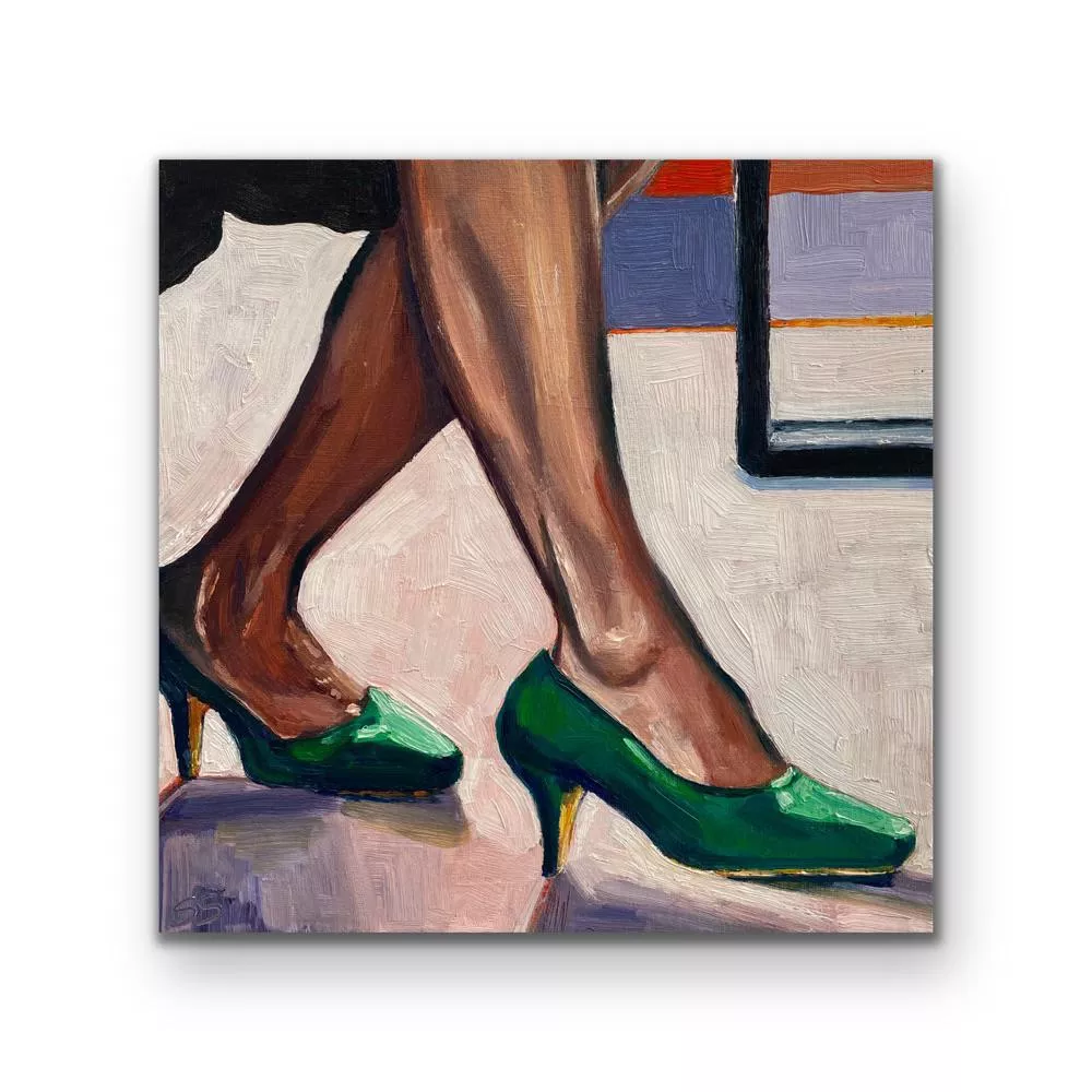 Just finished up this oil painting. There’s something about green heels! 12”x12 oil on canvas posted by ssfineart
