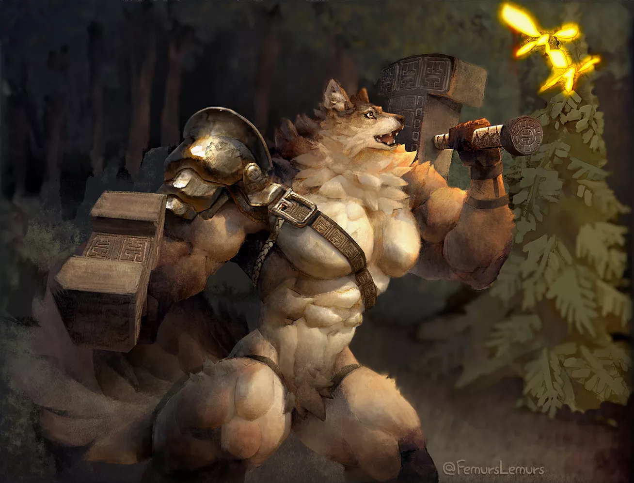 Wolf with hammers 🐺 (Art by me @femurslemurs) posted by femurslemurs