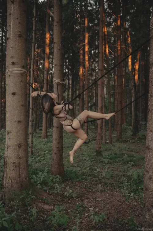 Body paint & shibari in the woods on Karandashiha by ArtofDecay