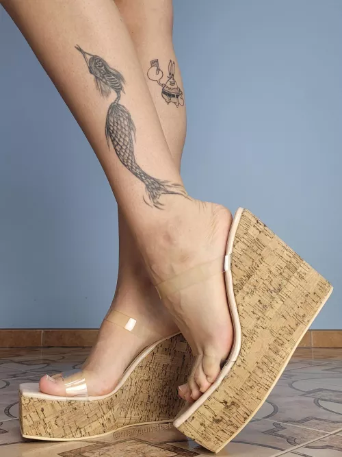 Cork wedges with transparent straps. by MaryJunefeet