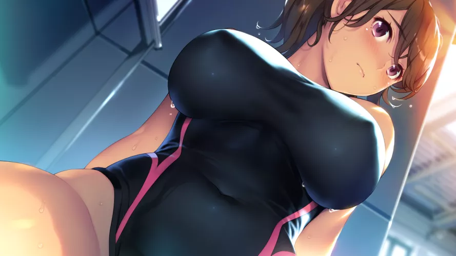 Kazama Natsuki Show Off her Body while Wearing Tight Black Swimsuit [Shinsou Noise] (Hamashima Shigeo) by ecchi_neko