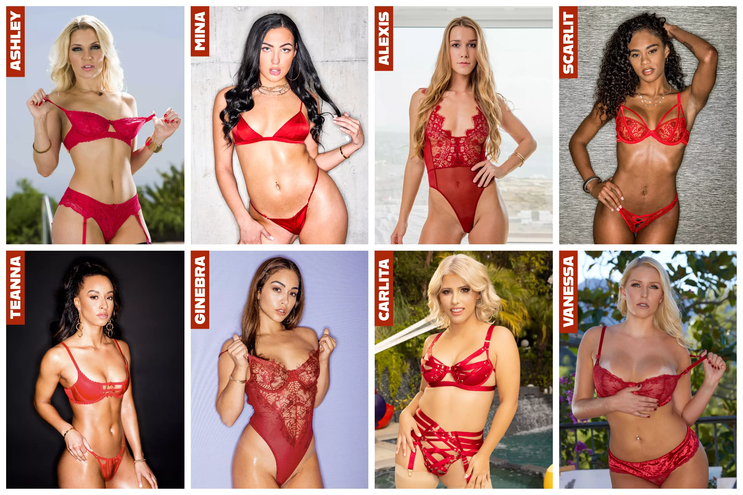 Ladies in Red - [Ashley Fires] vs [Mina Monet] vs [Alexis Crystal] vs [Scarlit Scandal] vs [Teanna Trump] vs [Ginebra Bellucci] vs [Carlita Ray] vs [Vanessa Cage] posted by c_b_76