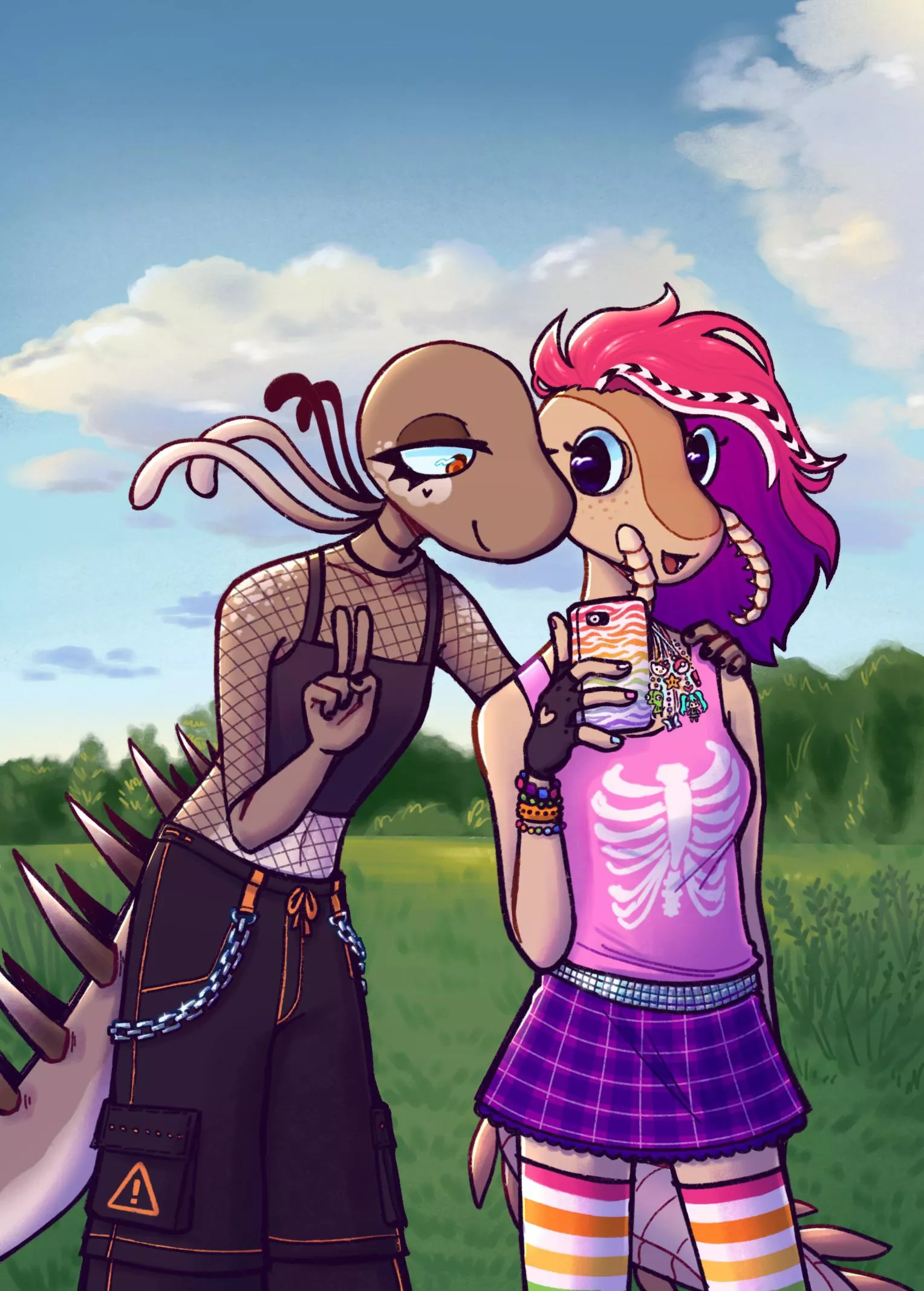Anomalocaris girl and Hallucigenia girl on a date <3 (OC) posted by crowbugz