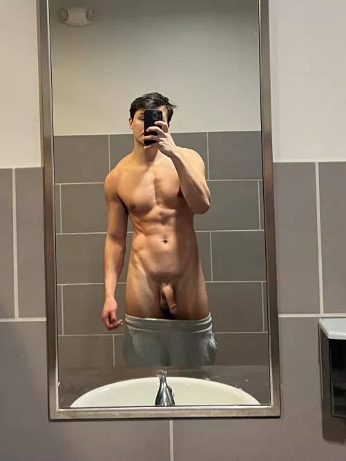 first time having my cock out in a public bathroom…. by kscollegetwink