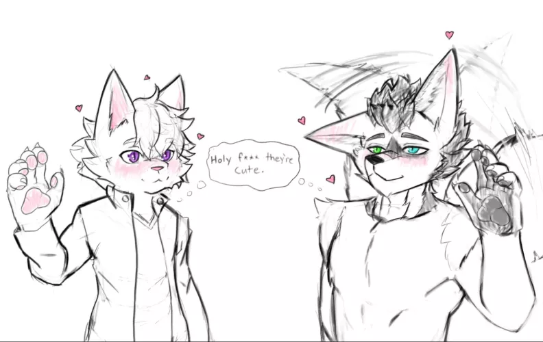 My gf drew me and our bf showing off our pawbs. Art by LuxArtifex. ;3 by IceCarIfrit