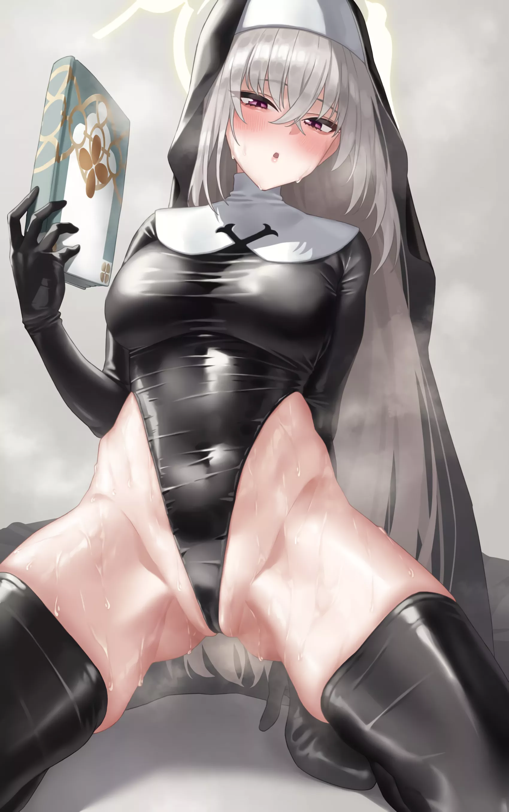 Sakurako sweating and kneeling with book (bnnn0508) [Blue Archive] posted by elegantloveglimmer