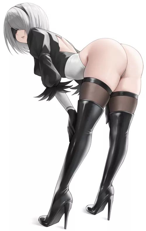 2B sexy and hand on knees (kuronerinka) [Nier (series) | Nier:automata] by elegantloveglimmer