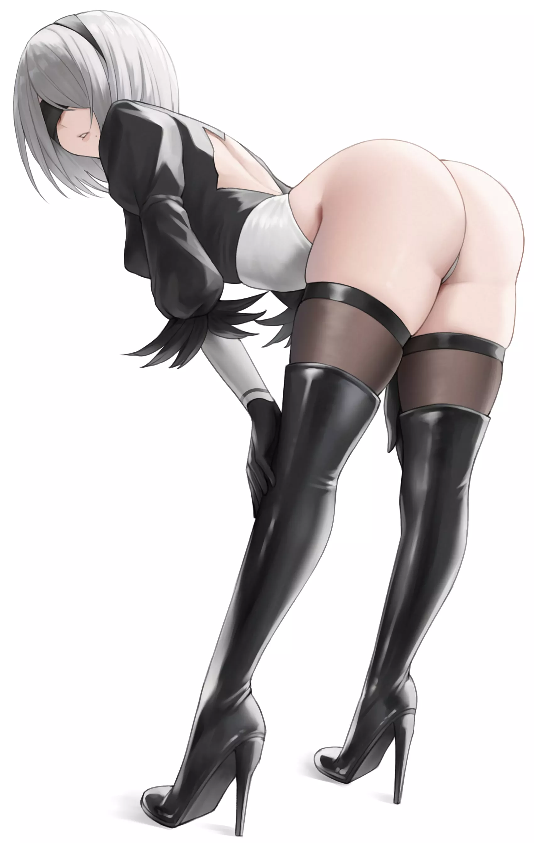 2B sexy and hand on knees (kuronerinka) [Nier (series) | Nier:automata] posted by elegantloveglimmer