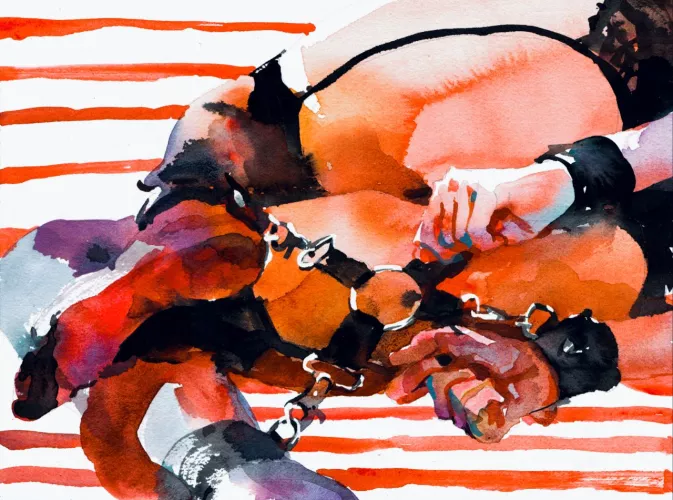 Cuffs, me, watercolor, 2019 by valeria_ko_art