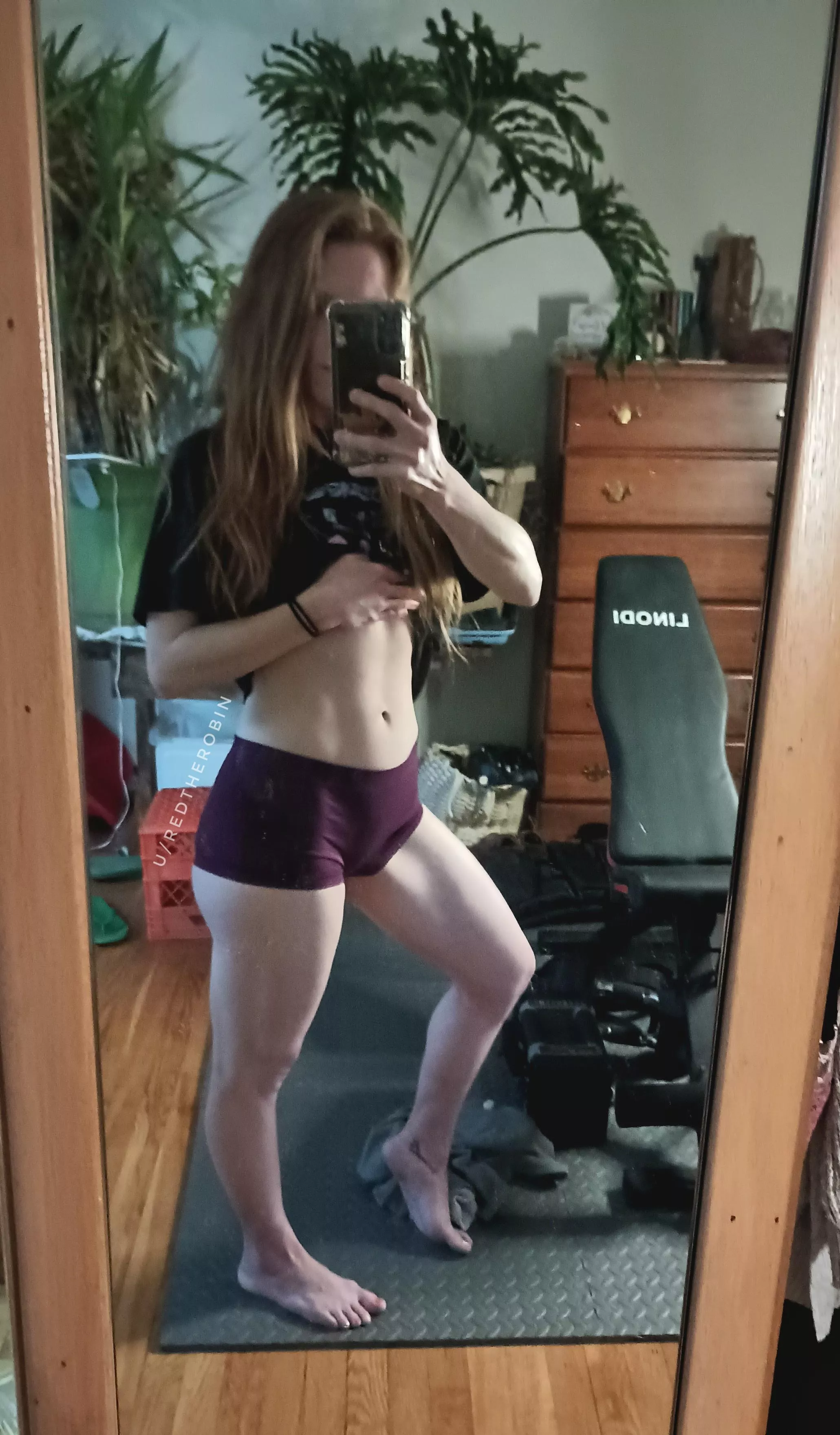 Getting some muscle definition in my stomach and legs from working out at home (F) posted by RedTheRobin